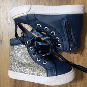 Disney Frozen Toddler Shoes Navy Blue Silver Glitter Girls Size 6